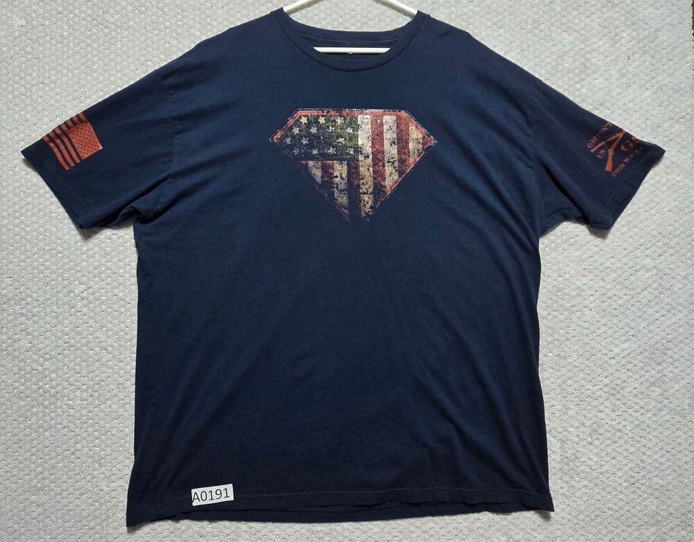 Grunt Style Super Patriot 2.0 American Flag Superman Shield T-Shirt Navy 4X